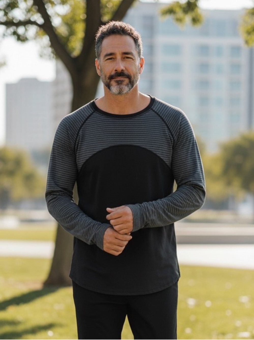 Avia Black and Gray Striped Long Sleeve Tee